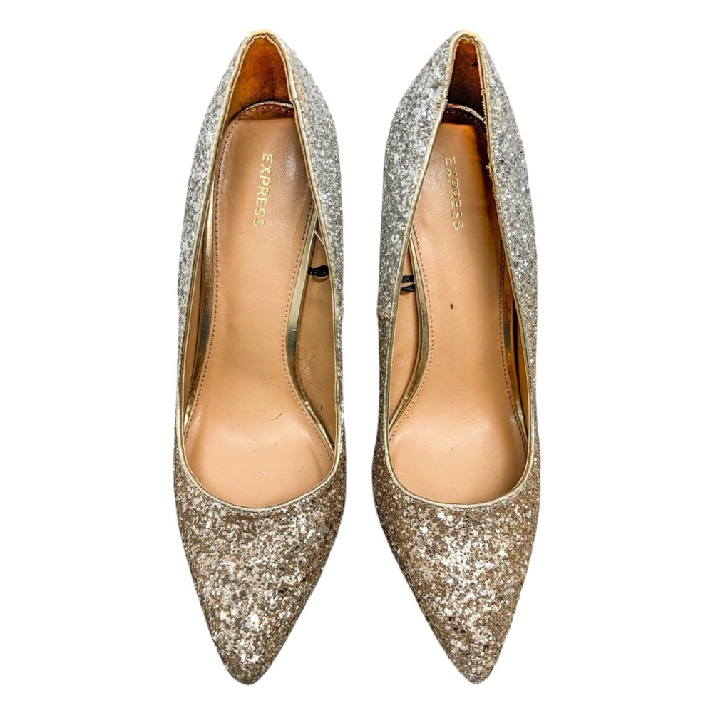 Express Ombré Glitter Silver Gold Heels Women’s 10 - Picture 8 of 13